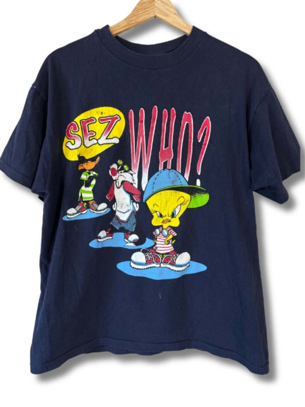 Vintage 90s Looney Tunes Tweety Sylvester Daffy Shirt Made in USA Large Navy